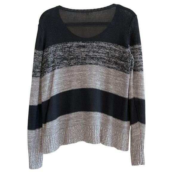 Eileen Fisher Organic Linen Striped Sheer Knit Sweater Gray Black Size Small - Picture 4 of 7